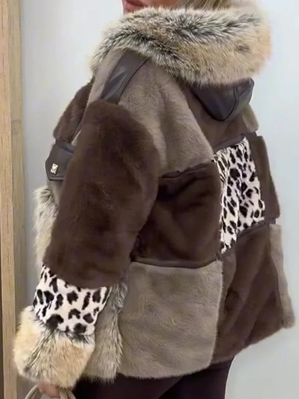Fashionable Women's Patchwork Lambswool Coat