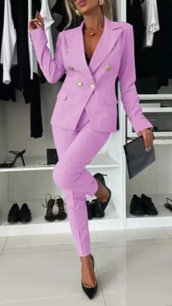 🔥HOT SALE 50% RABATT🔥 Damen-Doppelreihiger Blazer & Maßgeschneiderte Hosen-Kombination