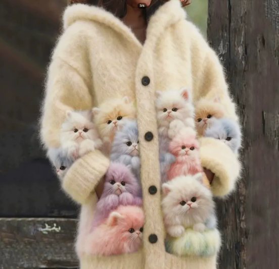 (Neuheit) Kuschelwohl™ Plüsch-Umhang mit 3D-Katzenmotiv & Kapuze – 🎄 Exklusiver Weihnachts-Deal