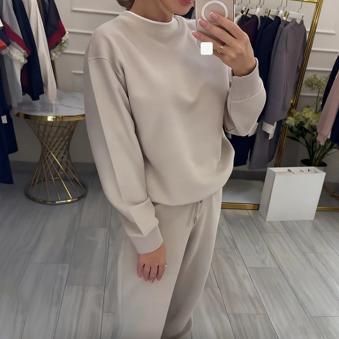 Damenmode Rundhals-Oberteil & Hose 2-teiliges Set