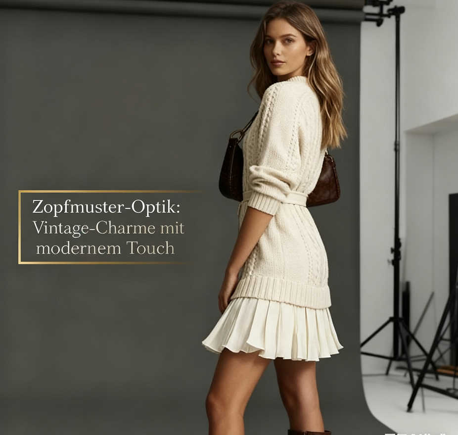 🧶🍂 Kuschelwohl Damen Strickkleid aus Wollmix – Zopfstrick, weich & warm für Herbst/Winter