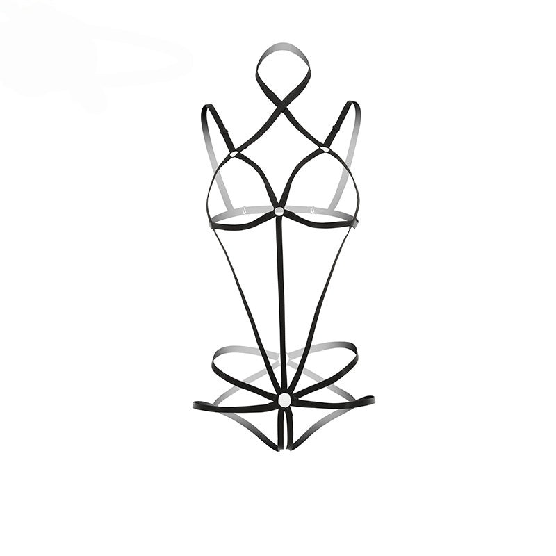 Eng anliegender, langärmeliger, sexy Body mit Leopardenmuster und offenem Schritt