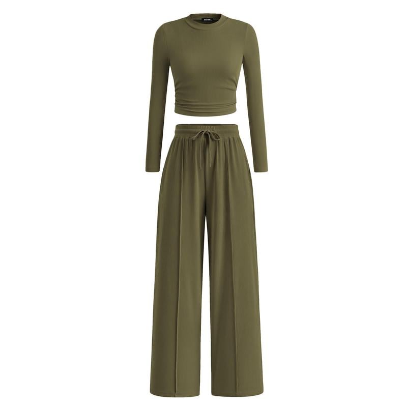 ✨❄️ Ensemble deux pièces Cozy Comfort™ pour femme – Haut court côtelé à manches longues et pantalon de détente taille large | Soldes d'hiver – 40 % de réduction 🎁