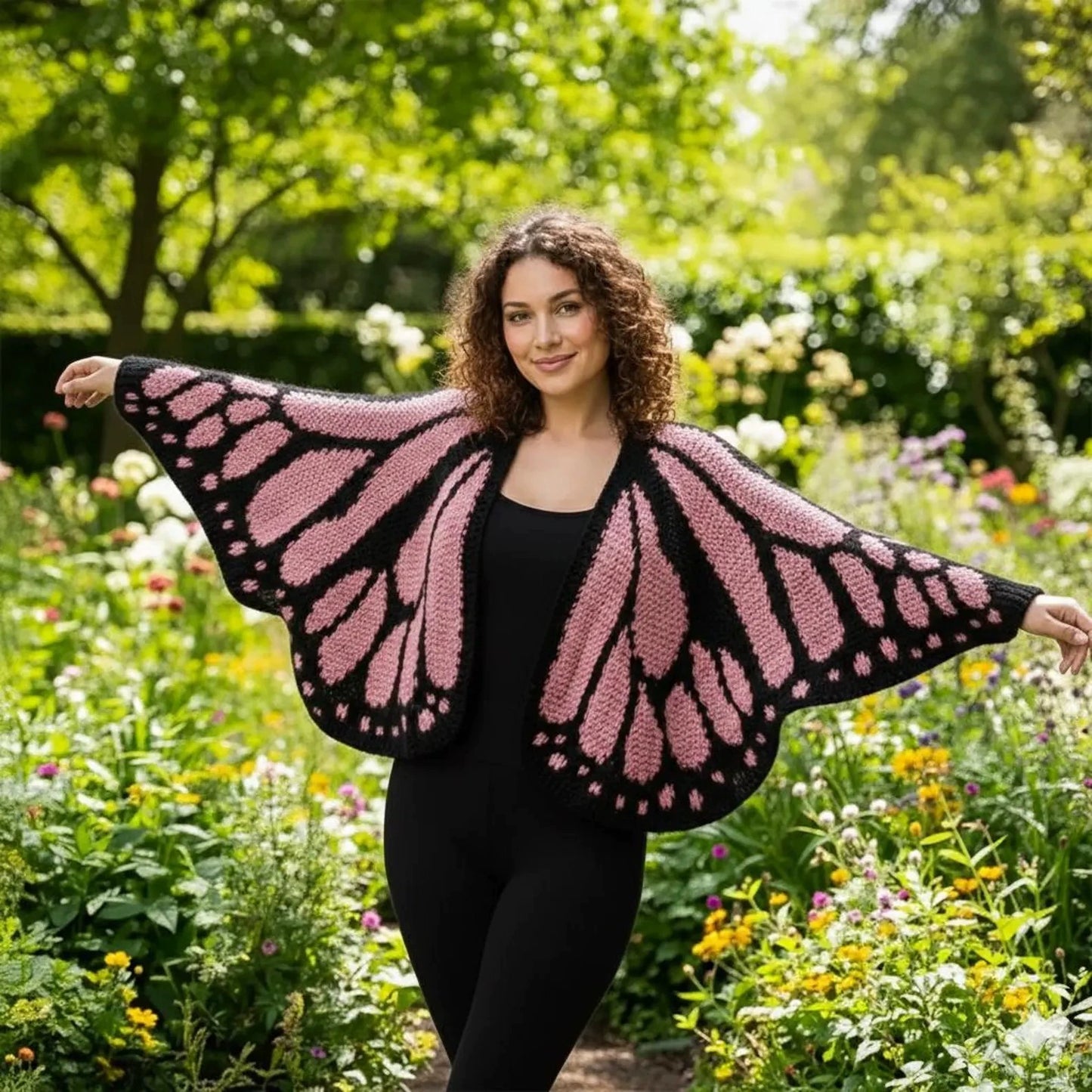 Monarch Butterfly Häkel-Cardigan-Cape – Handgehäkelter Oversize Poncho mit Flügel-Design in Orange/Schwarz | Kuschelig & Statement-Look | Jetzt -20% Angebot