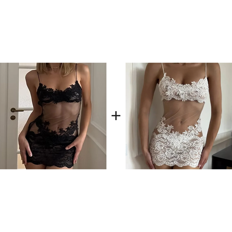Sexy, transparentes Tüllkleid mit bestickter Spitze