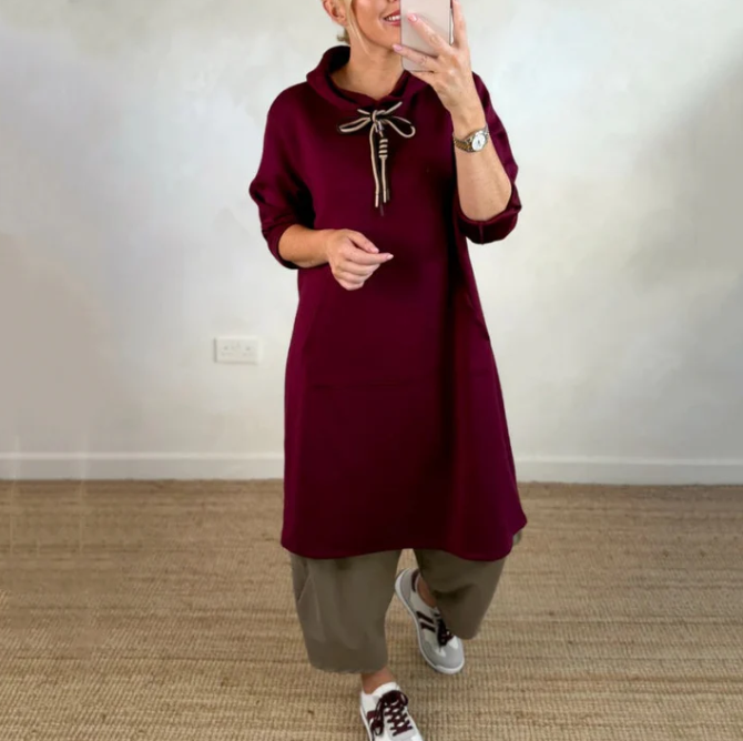 Robe longue oversize pour femme, avec capuche et poches 