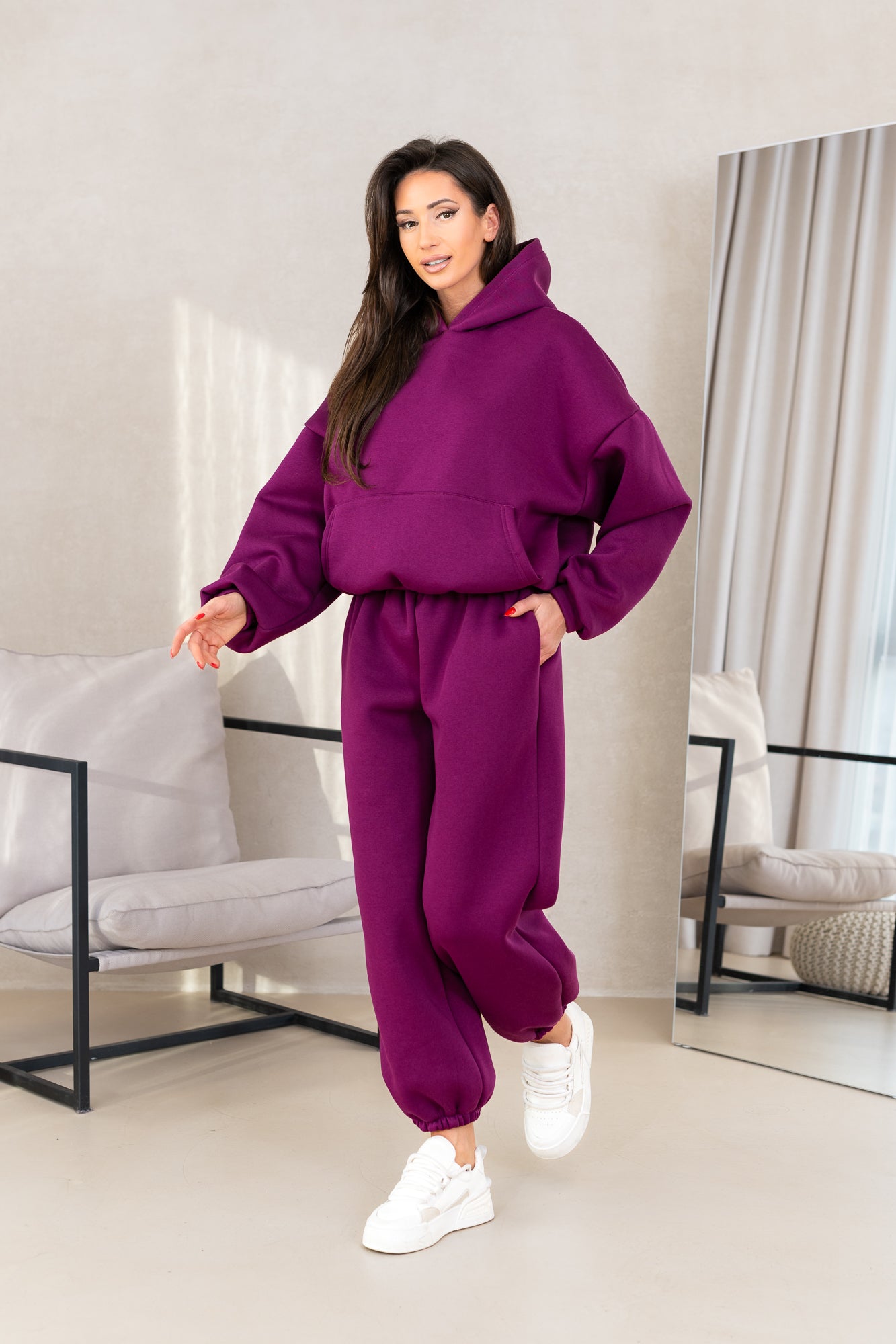 Kapuzen-Sweatshirt-Set in Unifarbe