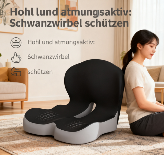 🪑 Kuschelwohl Ergonomischer Bodenstuhl – Sitzkissen mit Rückenlehne, Steißbeinaussparung & rutschfester Basis 🌬️