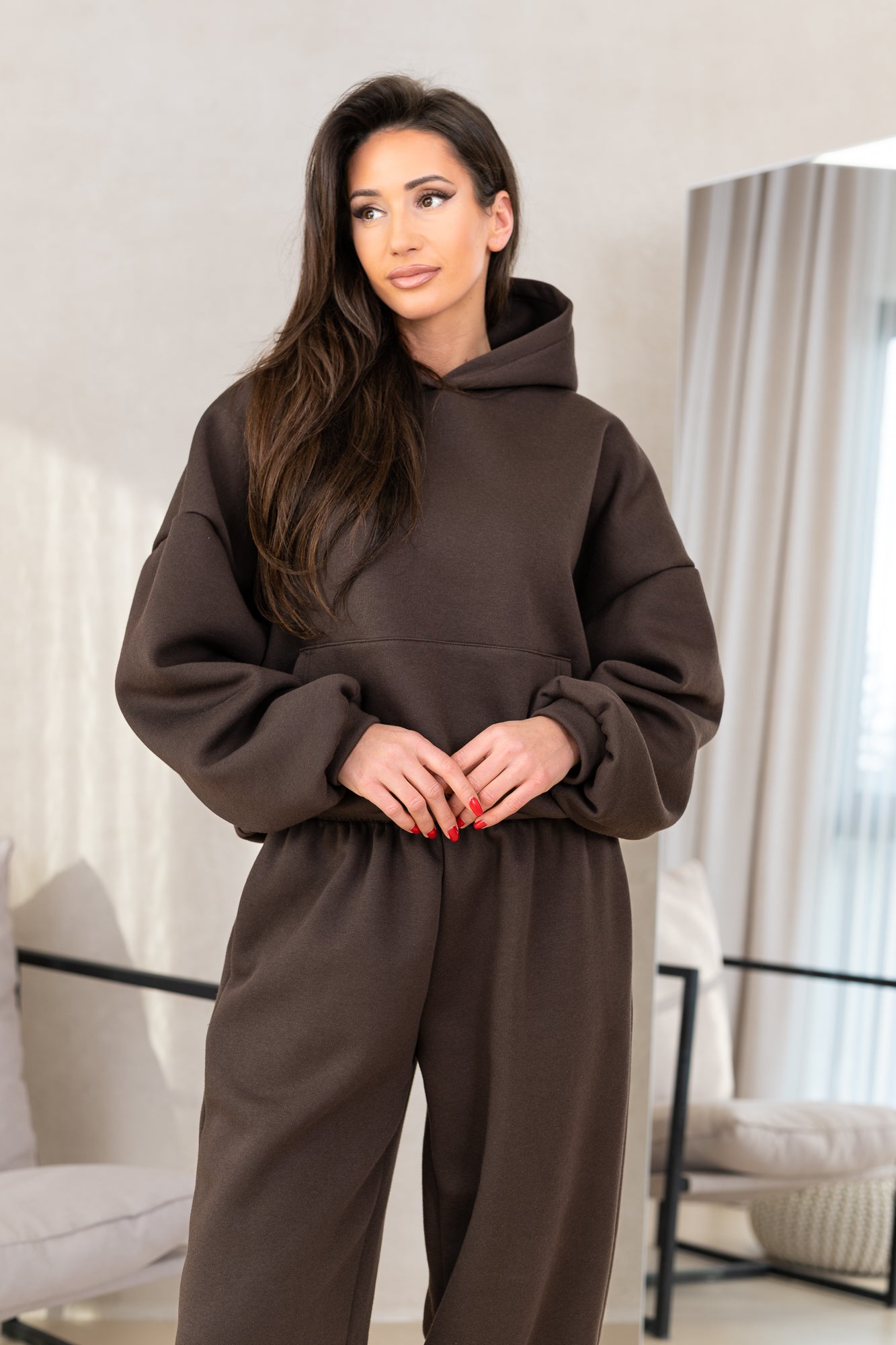 Kapuzen-Sweatshirt-Set in Unifarbe