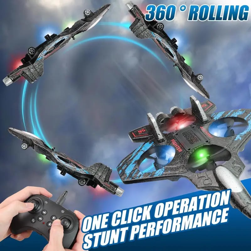 49 % de réduction cette semaine ! 🎉🎉 Avion de chasse acrobatique télécommandé pour enfants avec flips à 360° et lumières LED