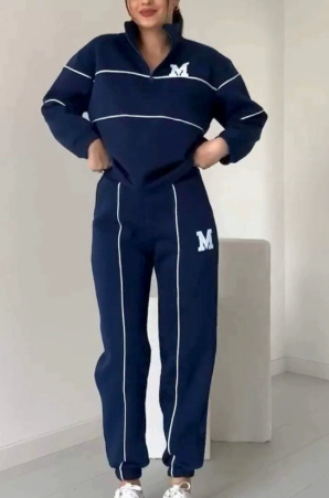 👟✨ Ensemble athleisure 2 pièces confortable – sweat-shirt à demi-zip et pantalon de jogging blancs | Liseré contrastant, confortable et stylé