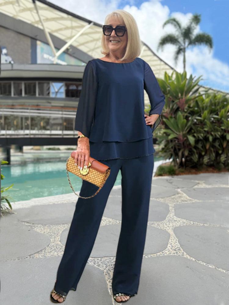 🎁Neu eingetroffen – 50 % reduziert!💥 Charmantes Set aus asymmetrischem Oberteil und weit geschnittener Hose.