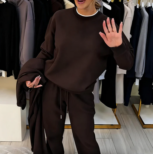 Damenmode Rundhals-Oberteil & Hose 2-teiliges Set