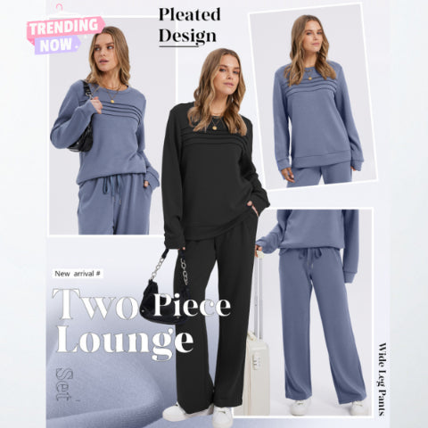 🔥NUR NOCH 60 % RABATT✨ Damen-Set: Set aus Rundhals-Top und Hose mit Kordelzug