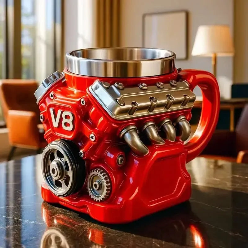 Edelstahlbecher mit V8-Motormotiv