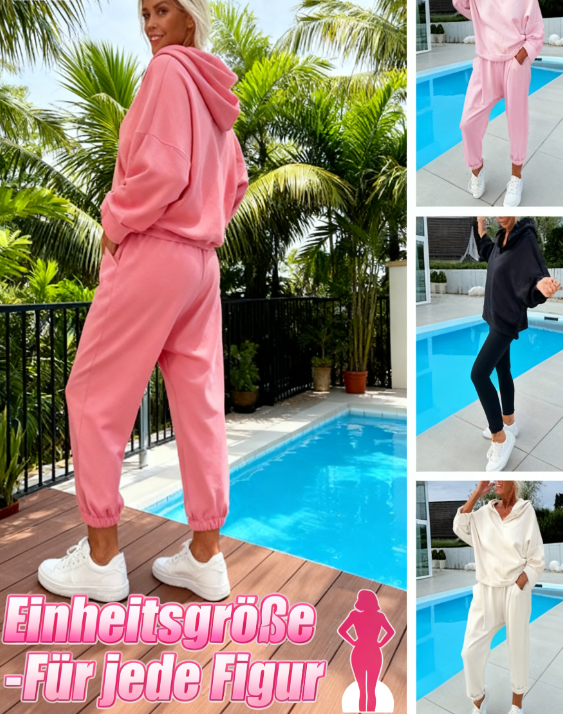 💖Begrenzter Verkauf 50 % RABATT💖Zweiteiliges einfarbiges Kapuzenpullover-Set für Damen