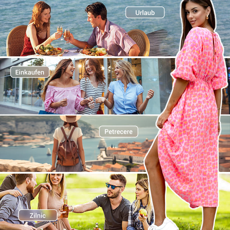 🏖️LETZTER TAG DES AUSVERKAUFS: 55 % RABATT!!🎀🌸Damenkleid mit V-Ausschnitt und Druck