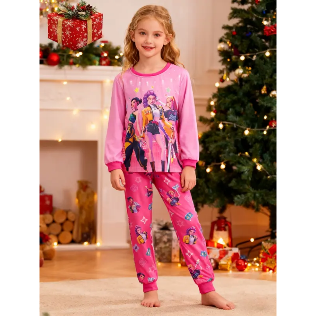 (Neuheiten) Kuschelwohl™ "Shadow Hunter" Pyjama-Set für Mädchen – 🌑 Cooles Design – 🎄 Neue Farben & Weihnachts-Sale
