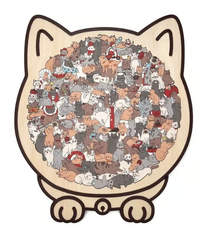 🎁Vente de Noël : 50 % de réduction🎅 Puzzle en bois de 5 pièces aux couleurs de Morandi, en forme de chat 