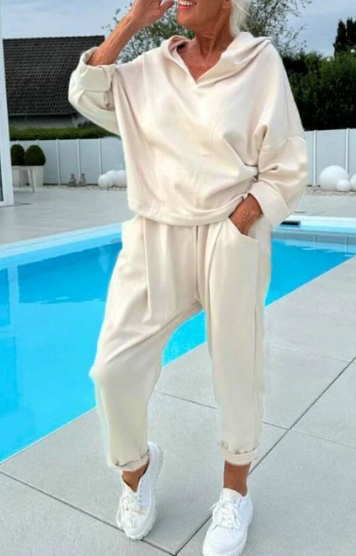 💖Begrenzter Verkauf 50 % RABATT💖Zweiteiliges einfarbiges Kapuzenpullover-Set für Damen