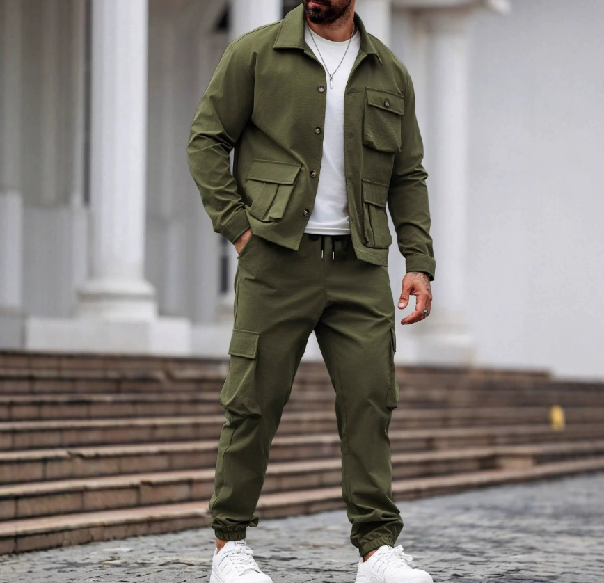 Herren Retrojacke und Cargohose, 2-teiliges Set