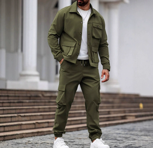 Herren Retrojacke und Cargohose, 2-teiliges Set