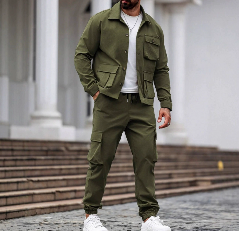 Ensemble 2 pièces pour homme : veste rétro et pantalon cargo 