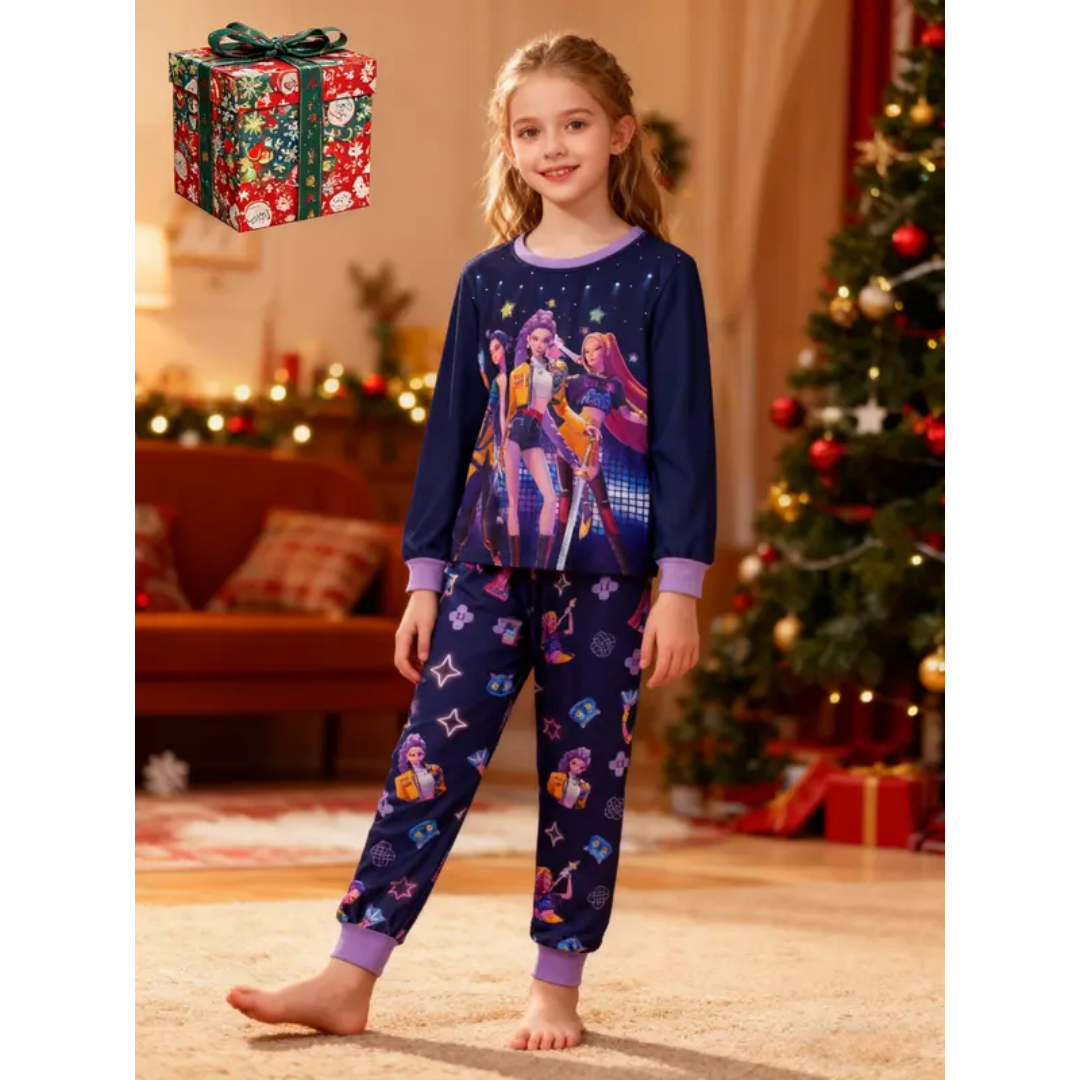 (Neuheiten) Kuschelwohl™ "Shadow Hunter" Pyjama-Set für Mädchen – 🌑 Cooles Design – 🎄 Neue Farben & Weihnachts-Sale