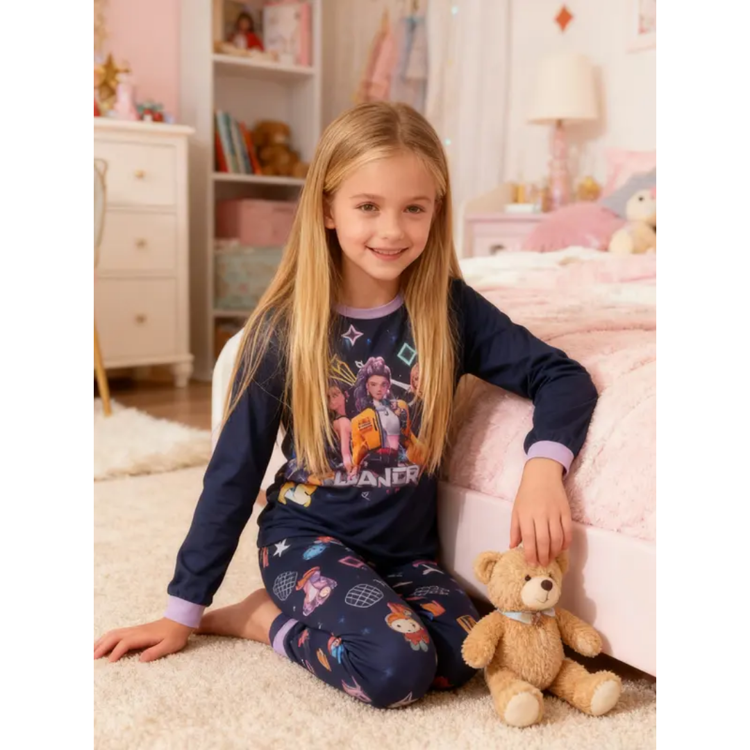 (Neuheiten) Kuschelwohl™ "Shadow Hunter" Pyjama-Set für Mädchen – 🌑 Cooles Design – 🎄 Neue Farben & Weihnachts-Sale