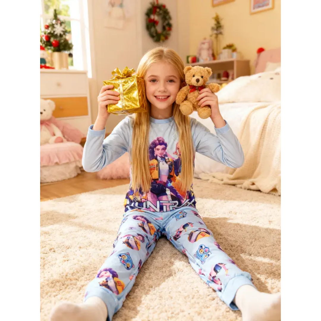 (Neuheiten) Kuschelwohl™ "Shadow Hunter" Pyjama-Set für Mädchen – 🌑 Cooles Design – 🎄 Neue Farben & Weihnachts-Sale