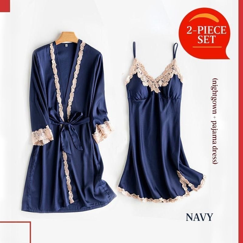 Kuschelwohl™ Eisseide-Schlafanzug Set mit Spitze (2- oder 5-teilig) – Sexy & Bequem 🎁 Weihnachts-Sale