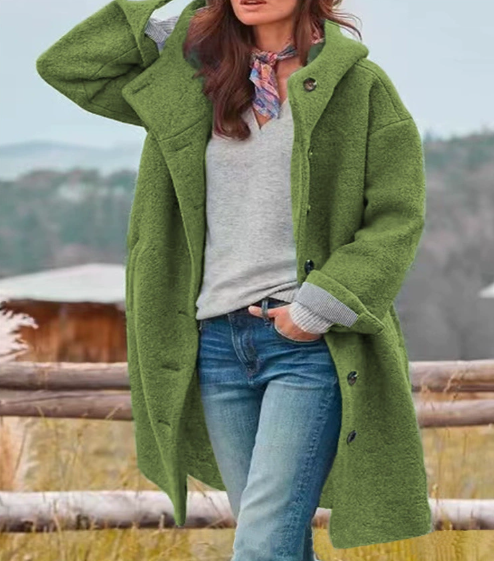 Manteau en laine douillet à capuche – élégant et coupe-vent, parfait pour les journées froides ! ❄️🧥