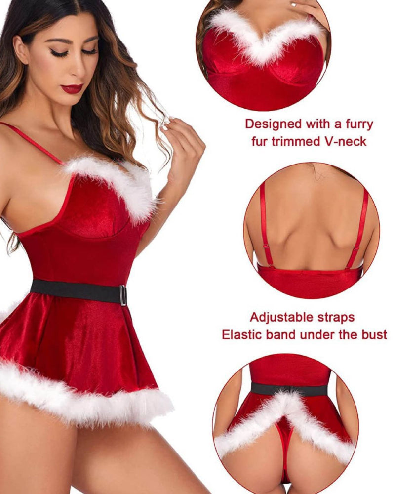 Sexy Weihnachtskleid aus Samt mit passendem String-Tanga