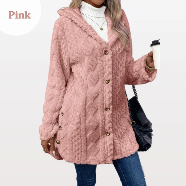 Warme Damenjacke mit Kapuze und Rautenmuster