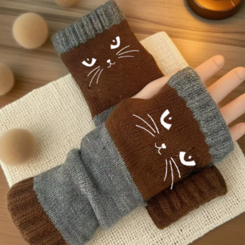 🏆🔥KAUF 2, ERHALTE 1 GRATIS🧤Gestrickte fingerlose Handschuhe für Damen – Weich, warm & perfekt für Smartphone und Alltag🐱