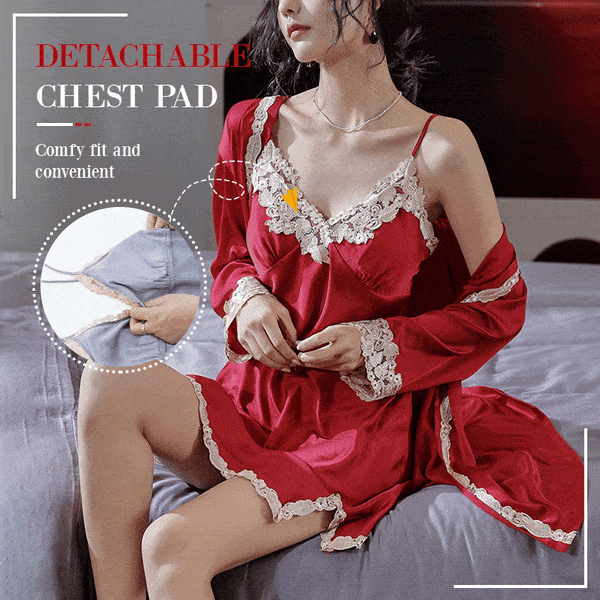 Kuschelwohl™ Eisseide-Schlafanzug Set mit Spitze (2- oder 5-teilig) – Sexy & Bequem 🎁 Weihnachts-Sale