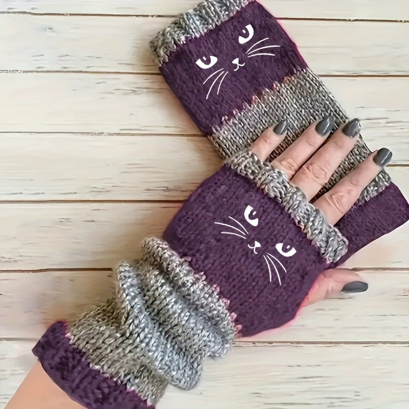 🏆🔥KAUF 2, ERHALTE 1 GRATIS🧤Gestrickte fingerlose Handschuhe für Damen – Weich, warm & perfekt für Smartphone und Alltag🐱