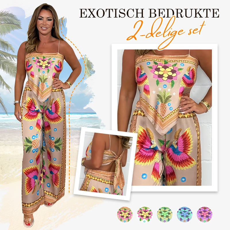 🔥Top-Angebot – Zweiteiliges Set für Damen: Spaghettiträger-Top mit Print und lockere Hose