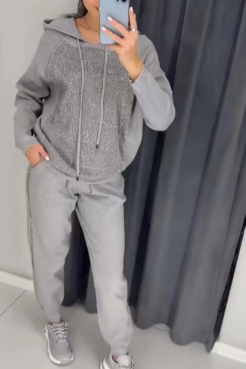 ✨ Ensemble sweat à capuche et jogging à paillettes Kuschelwohl™ – Ensemble lounge 2 pièces pour femme | Réduction de Noël –40 % 🎁
