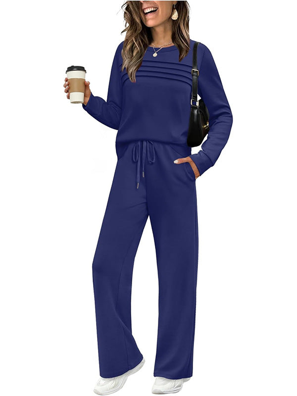 ✨ Ensemble femme : Haut à col rond et pantalon à cordon
