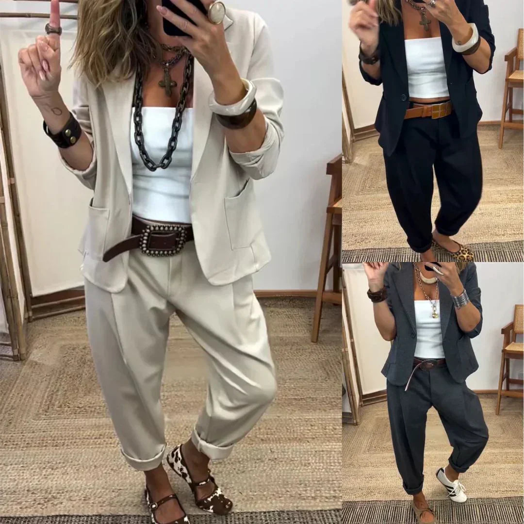Damen-Jacke mit Kragen + Hose – Eleganter Business-Anzug
