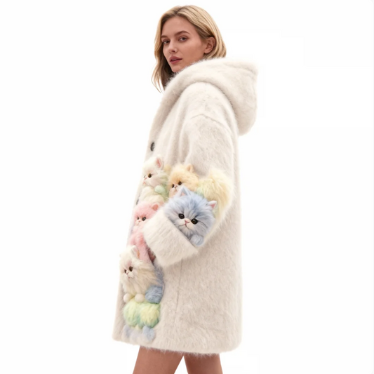 (Neuheit) Kuschelwohl™ Plüsch-Umhang mit 3D-Katzenmotiv & Kapuze – 🎄 Exklusiver Weihnachts-Deal