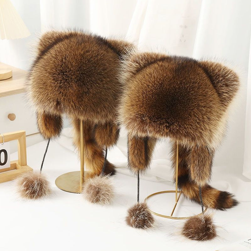🎁✨Offre spéciale🔥Chapeau en fausse fourrure avec queue de raton laveur, adorable pour parents et enfants
