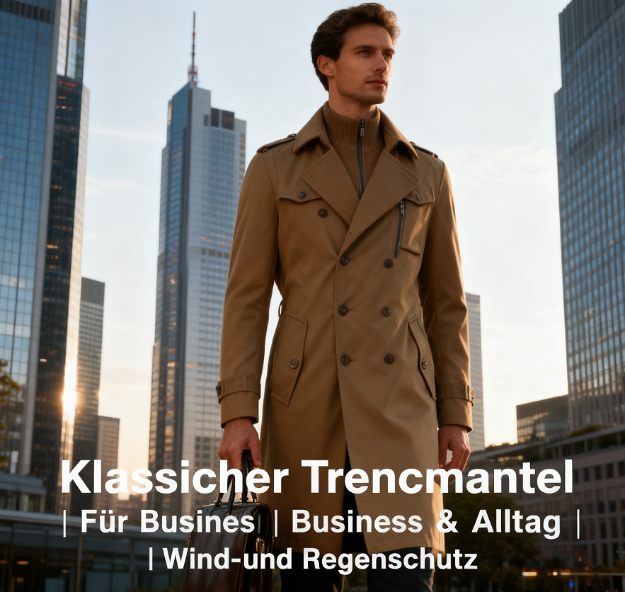 Herren-Wintermantel Klassischer Trenchcoat Herren-Langer Trenchcoat Slim-Fit-Mantel Warmes Mäntel aus Wollmischung Trenchcoat