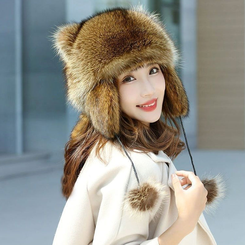 🎁✨Offre spéciale🔥Chapeau en fausse fourrure avec queue de raton laveur, adorable pour parents et enfants