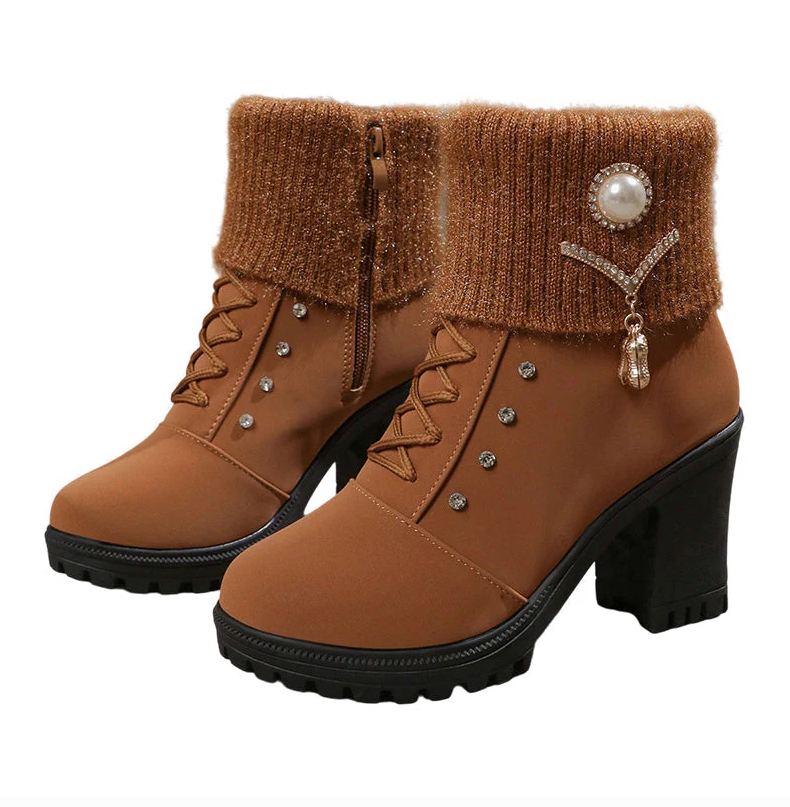 Méga offre du Black Friday ! – 50 % de réduction ! 🔥 Bottines à talons carrés pour femmes, doublées et chaudes