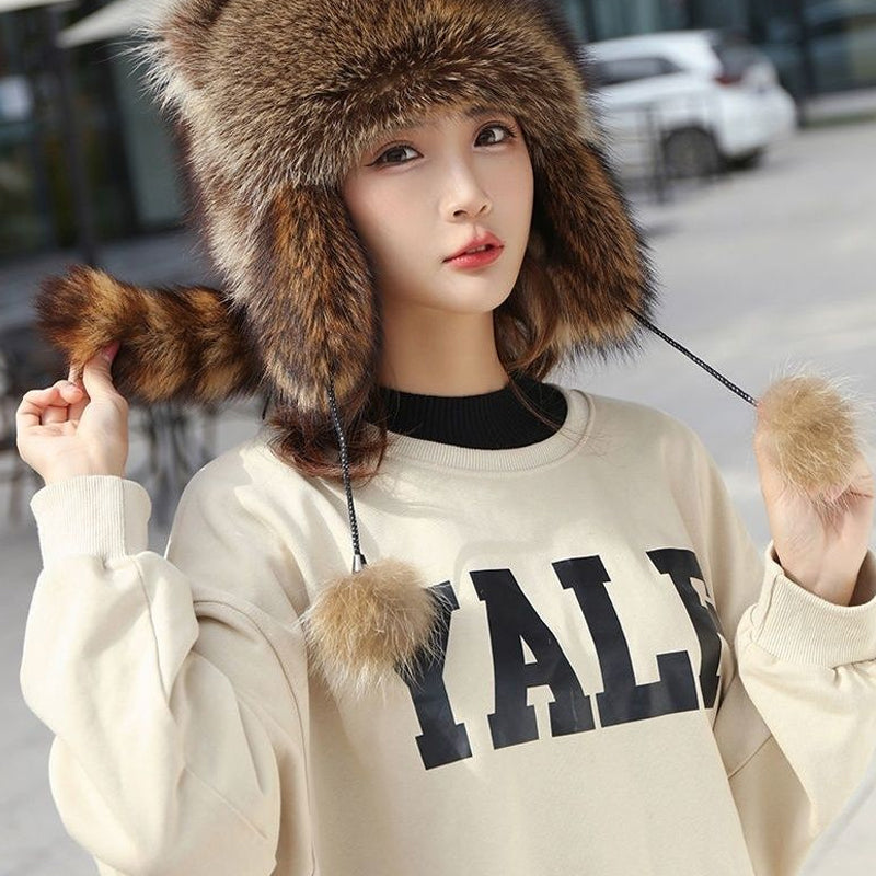 🎁✨Offre spéciale🔥Chapeau en fausse fourrure avec queue de raton laveur, adorable pour parents et enfants