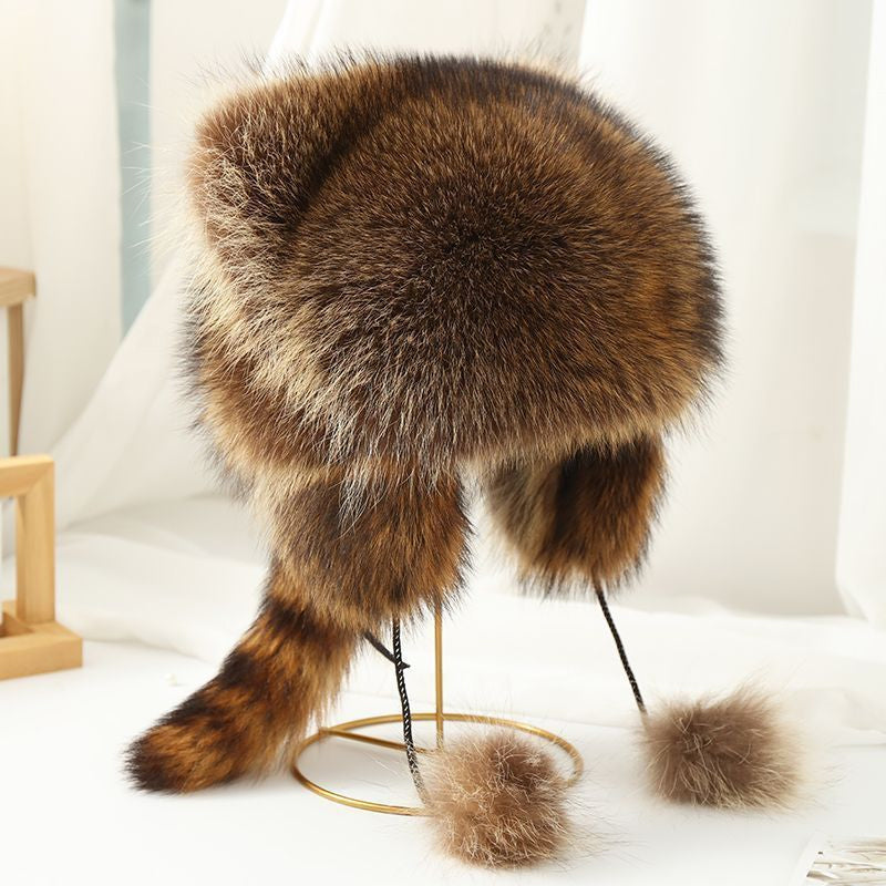 🎁✨Offre spéciale🔥Chapeau en fausse fourrure avec queue de raton laveur, adorable pour parents et enfants