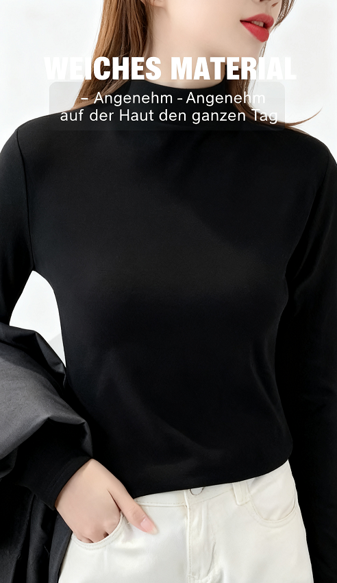 Bequemes, einfarbiges, halbhohes Langarm-Oberteil für Damen