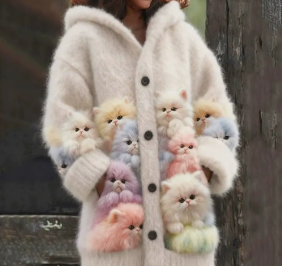 (Neuheit) Kuschelwohl™ Plüsch-Umhang mit 3D-Katzenmotiv & Kapuze – 🎄 Exklusiver Weihnachts-Deal